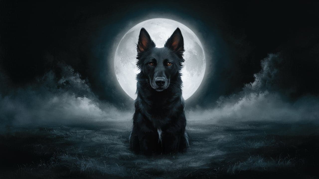 black dog in a moon in a dream