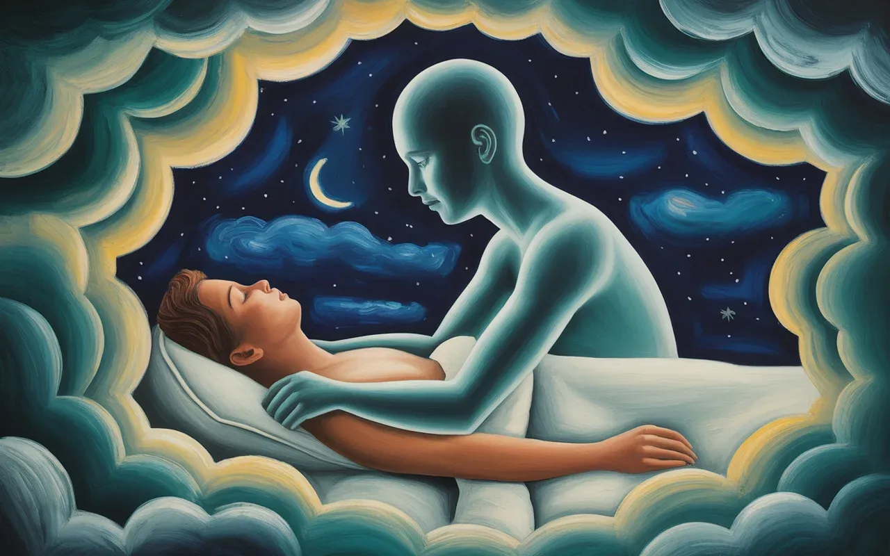 Jungian dreamscape showing the ghost of a living person in a symbolic spirit projection