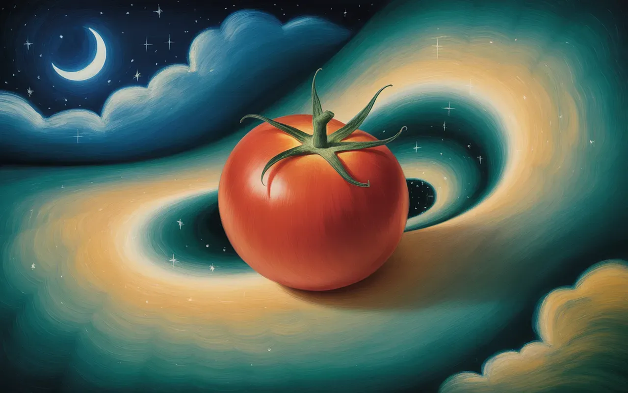 Ripe tomato in abstract Jungian dreamscape