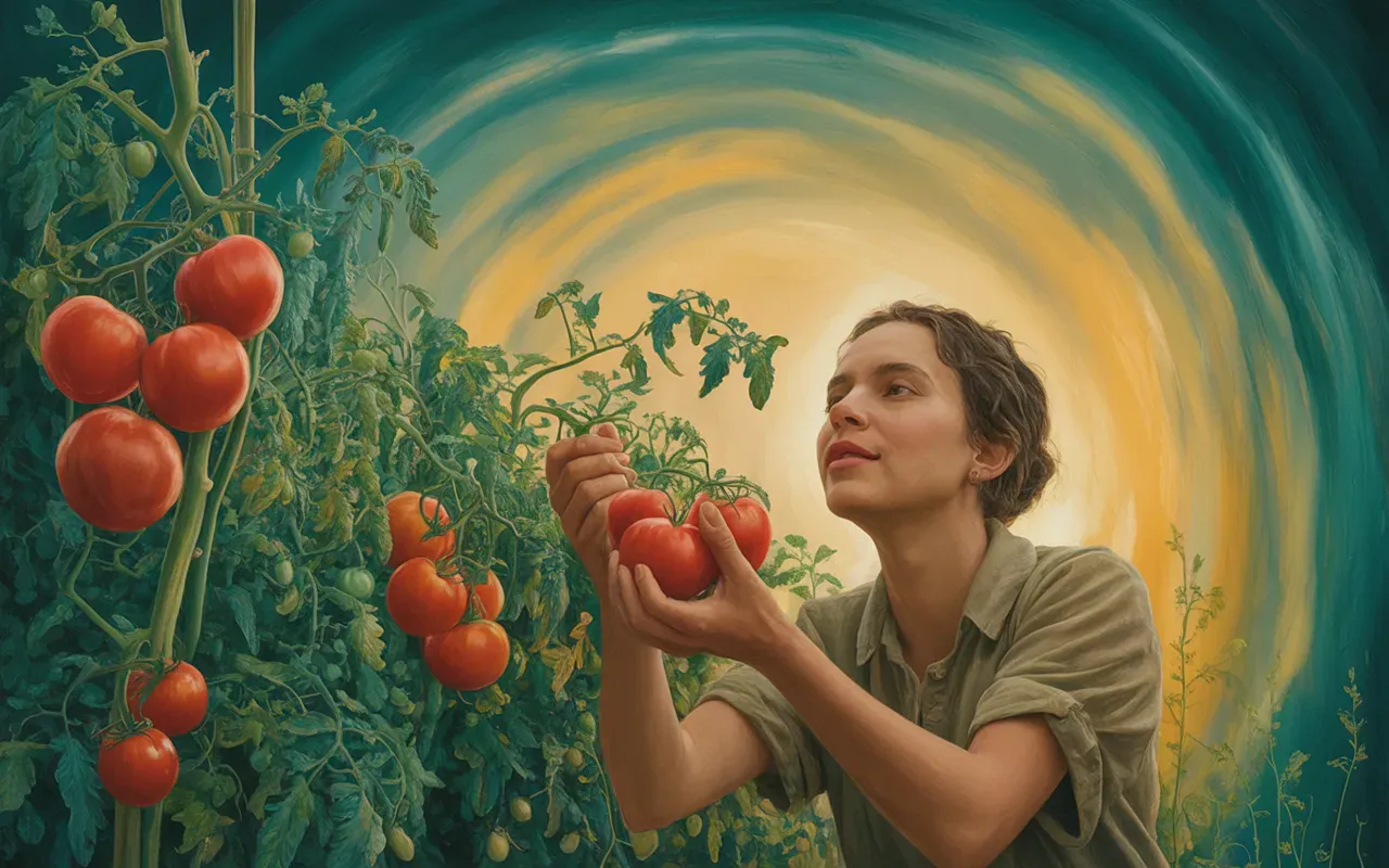 Person experiencing ripe tomatoes dream
