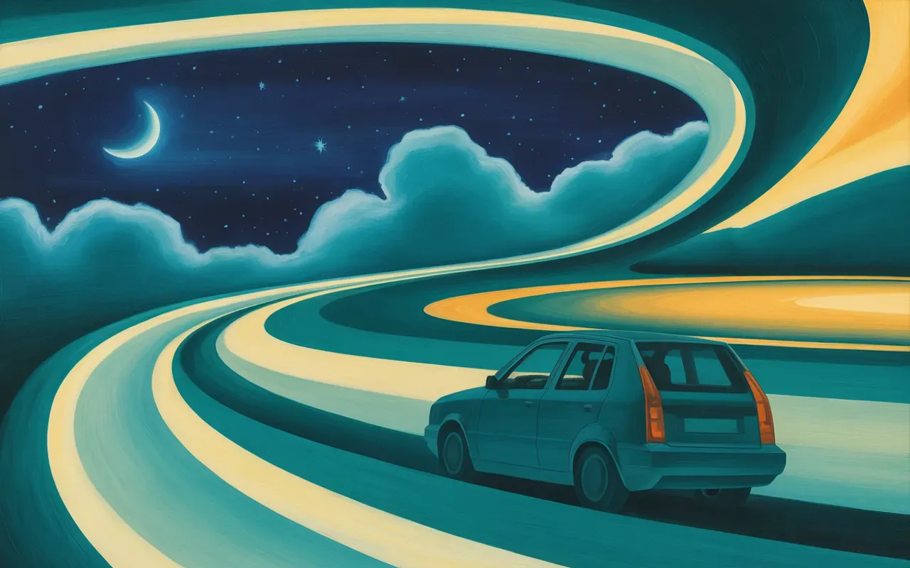 car being stolen in abstract Jungian dreamscape