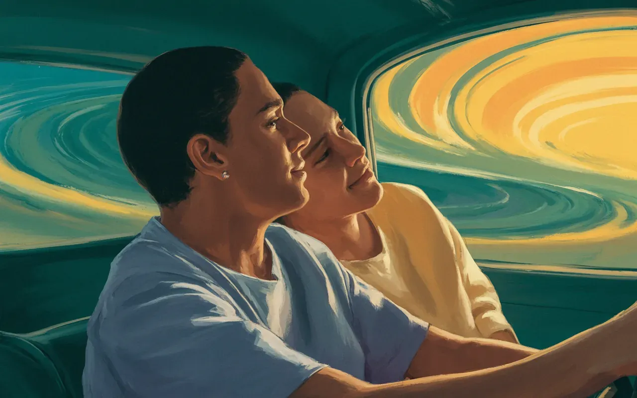 Person riding in car with someone emotional moment