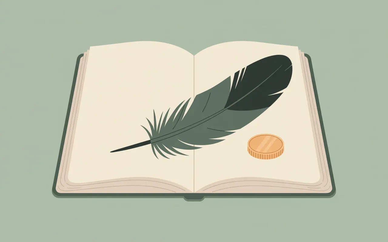 Journal and crow feather for dream reflection