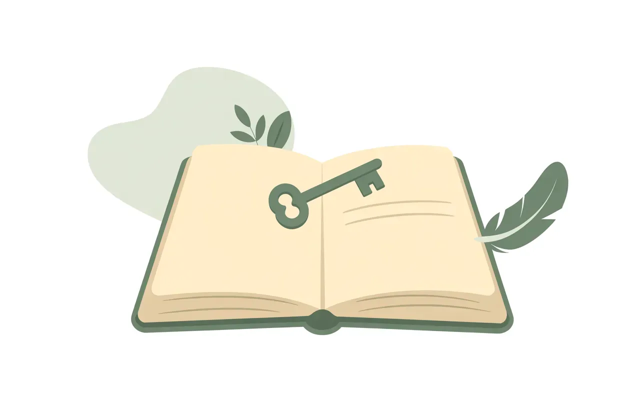 Journal and silver key — reflection and coping after dreaming of finding a key illustration