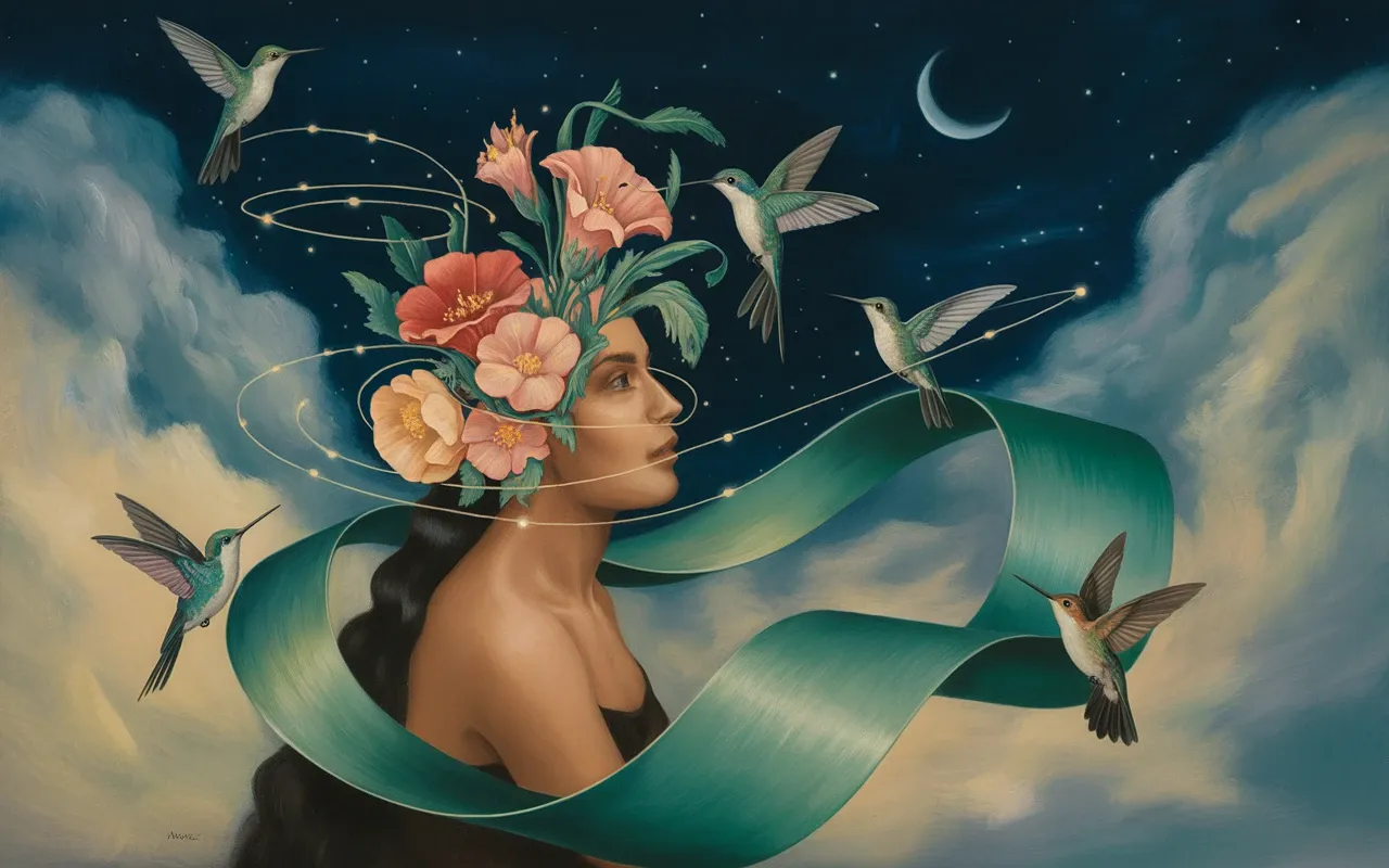 Jungian dreamscape with hummingbird symbolism — psychology of hummingbird dreams