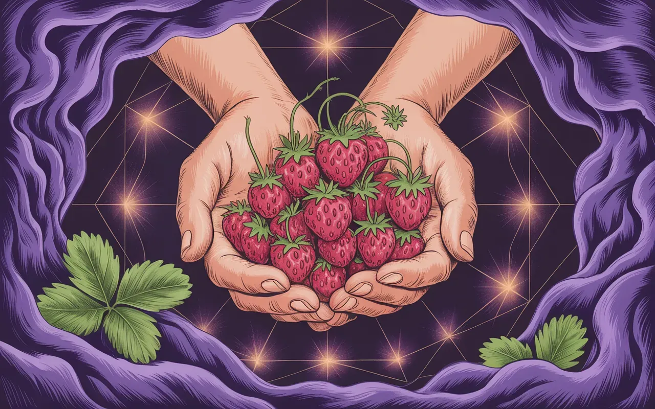 Surreal psychology illustration of wild strawberry dream symbolism and Jungian archetypes