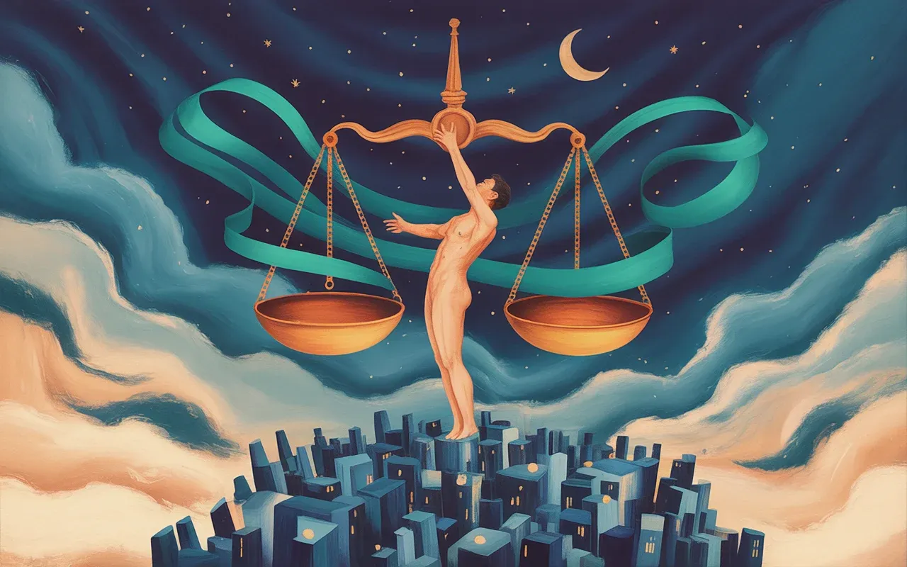 A human figure towering over a miniature dreamscape, surrounded by swirling teal and amber light representing expanding personal power and self-worth