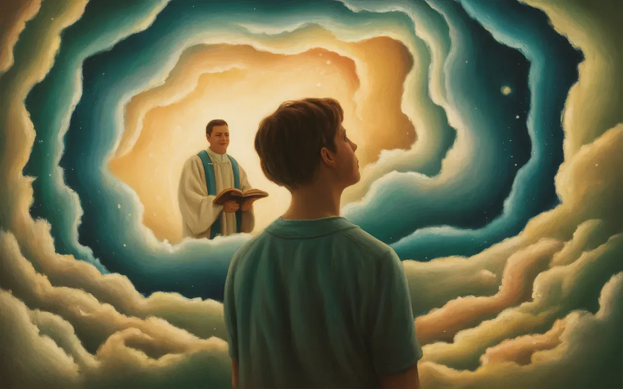 Person seeing a pastor in emotional dream moment