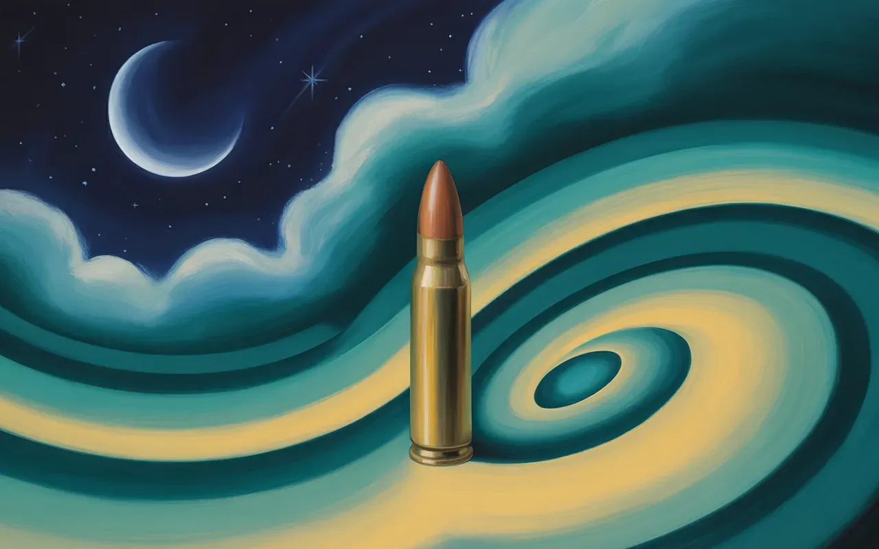 Bullet in abstract Jungian dreamscape with teal and amber light