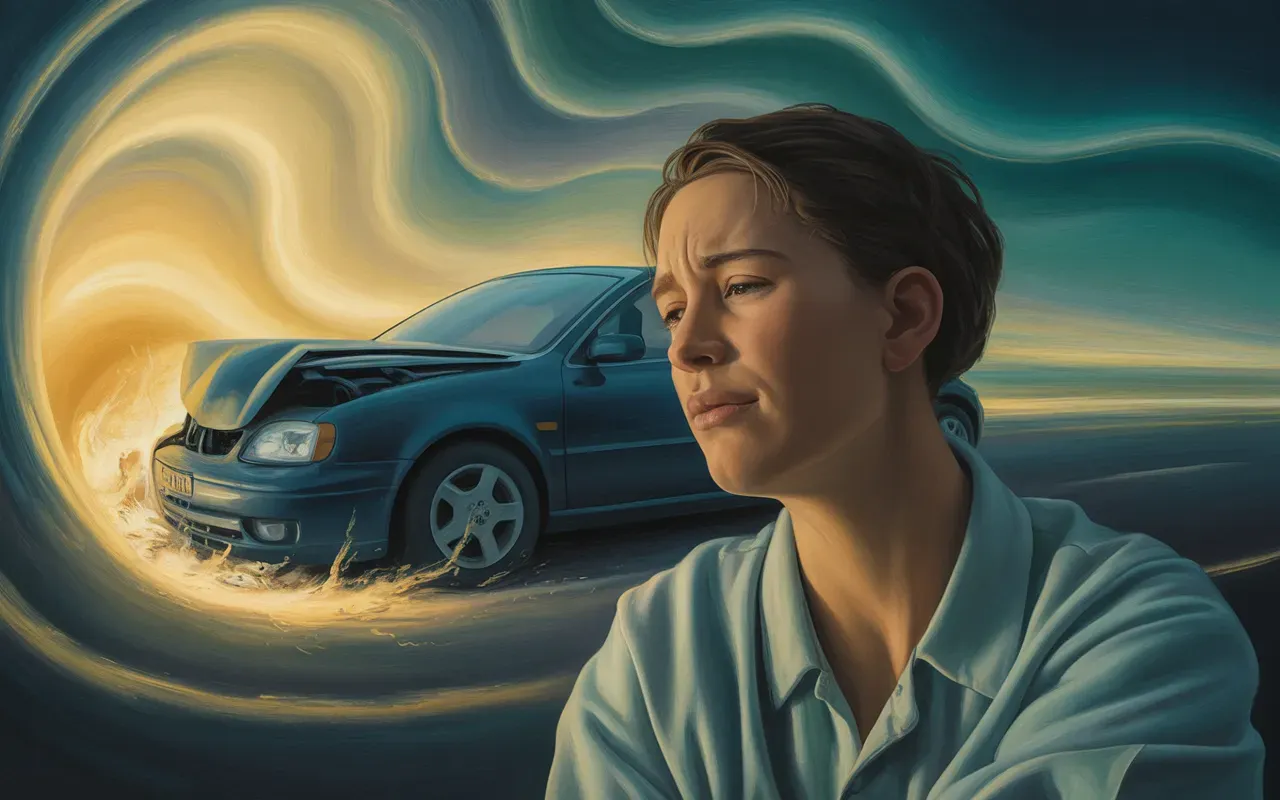 Person experiencing car accident scenario in dream