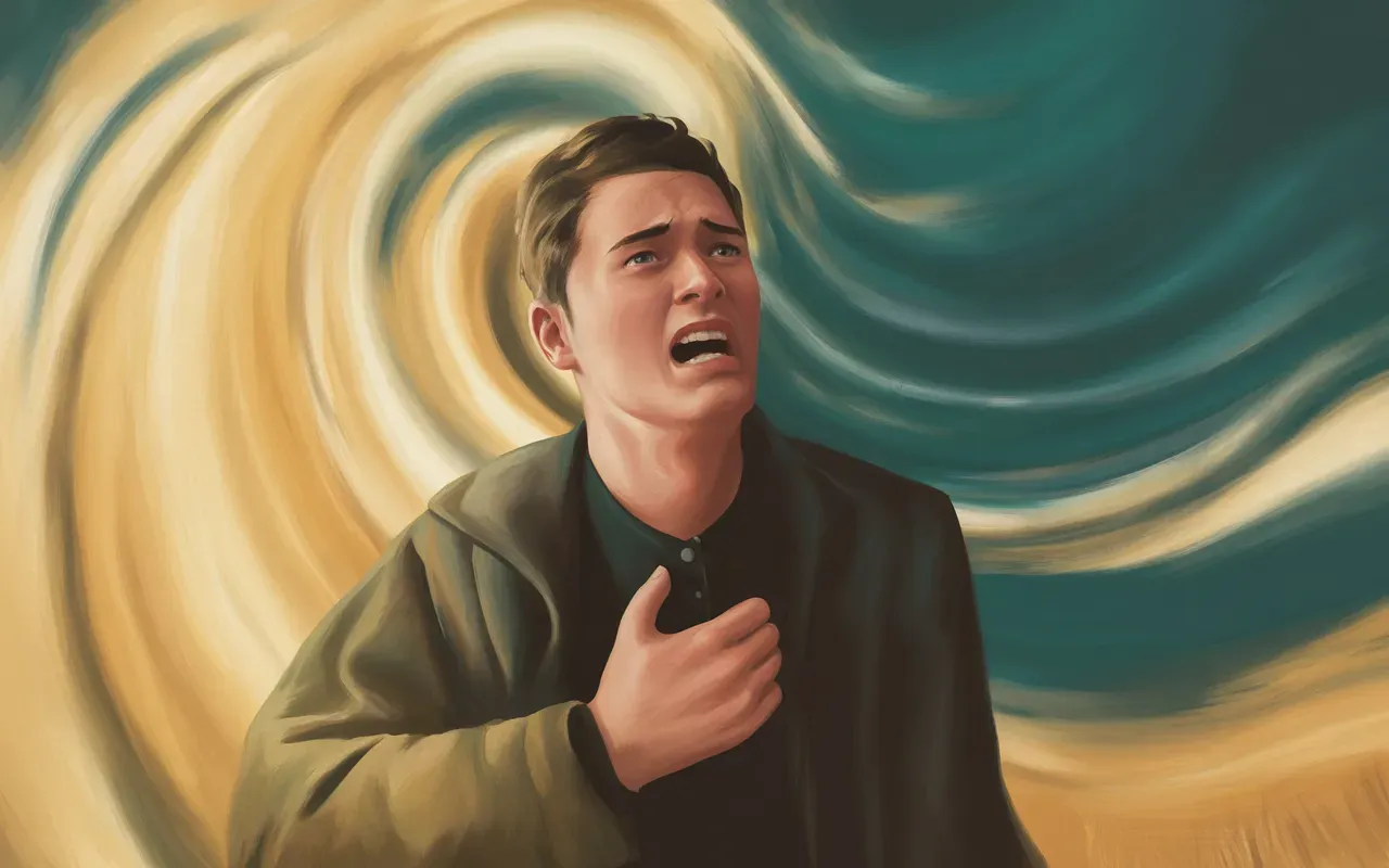 Person experiencing being shot in a dream, emotional moment in swirling dreamscape