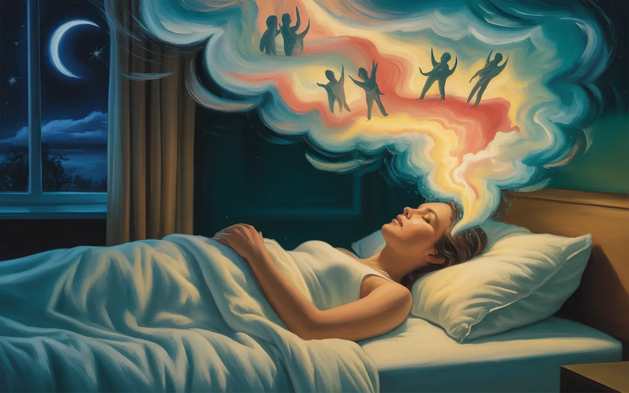 Person in ethereal dreamlike state surrounded by healing light and teal mist in surrealist dreamscape