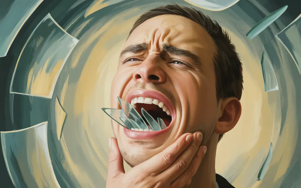 Person experiencing swallowing glass dream with emotional pain