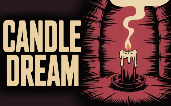 A single white candle flickering in a dark room with shadows on stone walls, dreamlike atmosphere