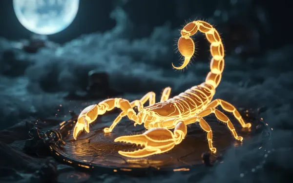 Golden scorpion glowing with spiritual light in a mystical dreamscape